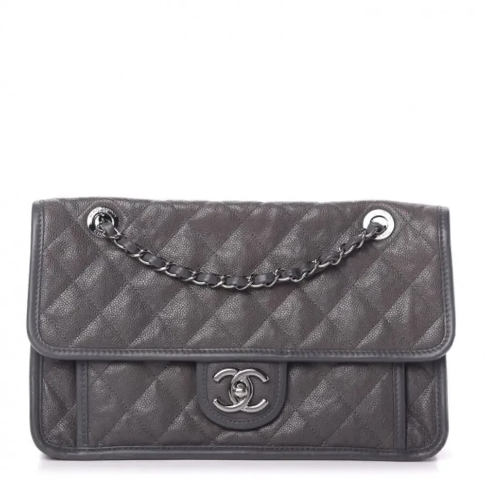 Chanel French Riviera Flap Bag in Dark Grey Caviar